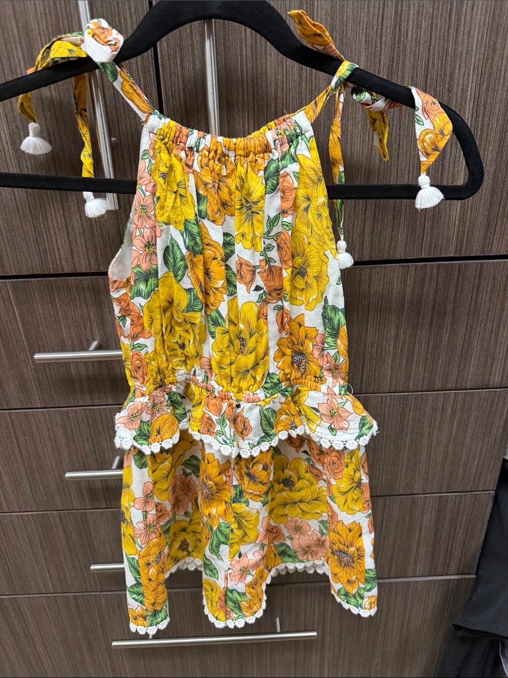 Zimmermann Yellow and Peach Floral Tie-Shoulder Kids One-Piece
